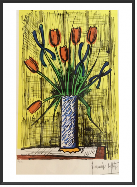 BUFFET Bernard Lithographie originale Bouquet de tulipes 56 x 35 cm