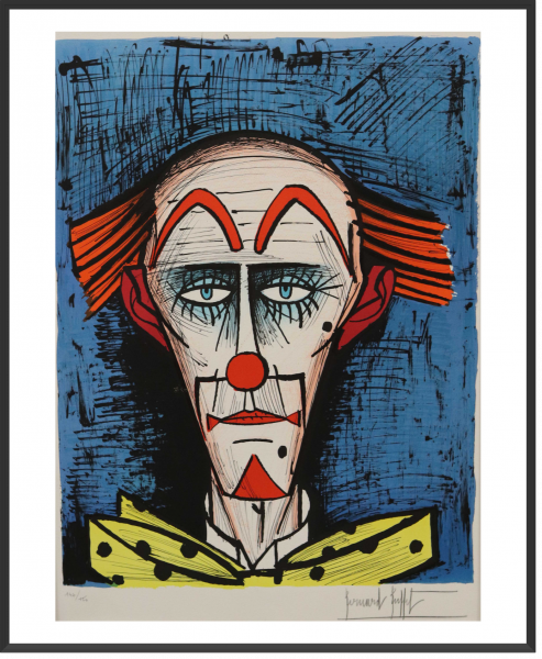 BUFFET Bernard Clown fond bleu 71 cm x 52 cm