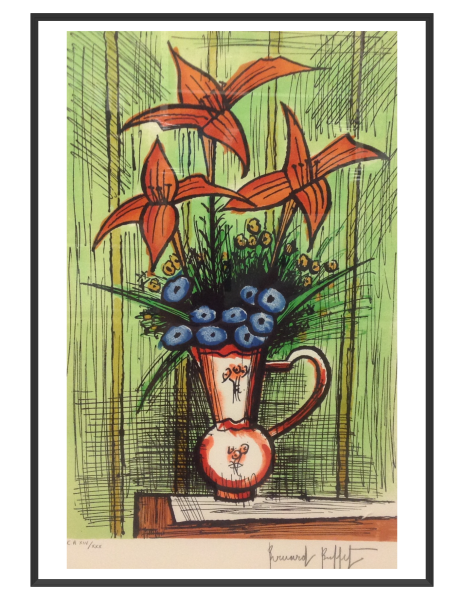 BUFFET Bernard Bouquet rouge et bleu 60 x 40 cm