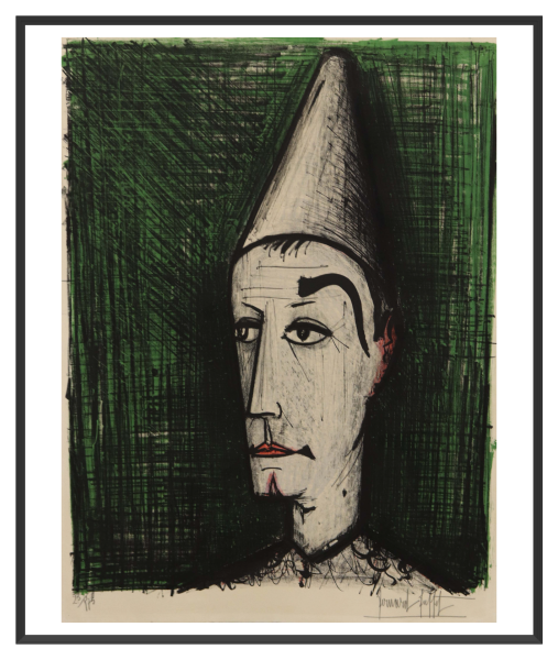 BUFFET Bernard Clown au fond vert 66 x 50 cm
