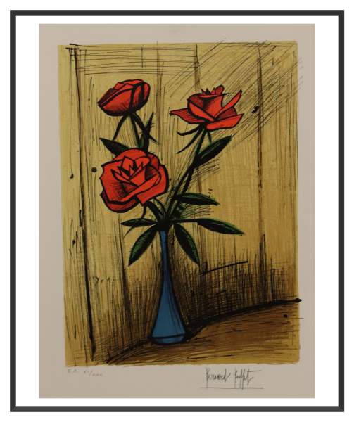 BUFFET Bernard Trois roses dans un vase 76 x 58 cm