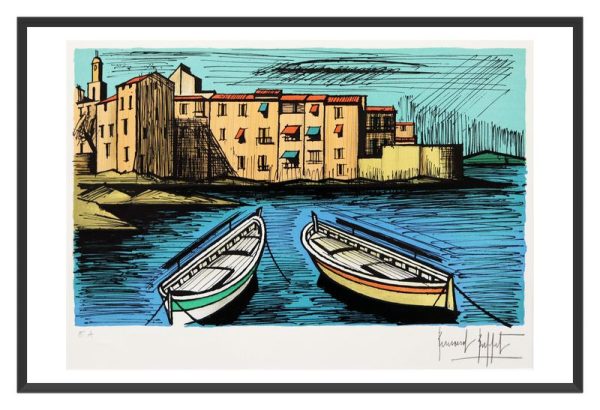 BUFFET Bernard Saint Tropez, deux barques 36 cm x 51 cm