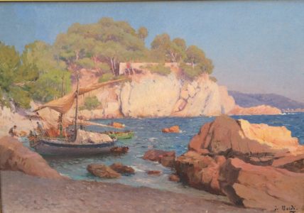 a-la-une-La-baie-de-Magaud-ganguis-voiles-pliees-et-pecheurs-huile-sur-toile